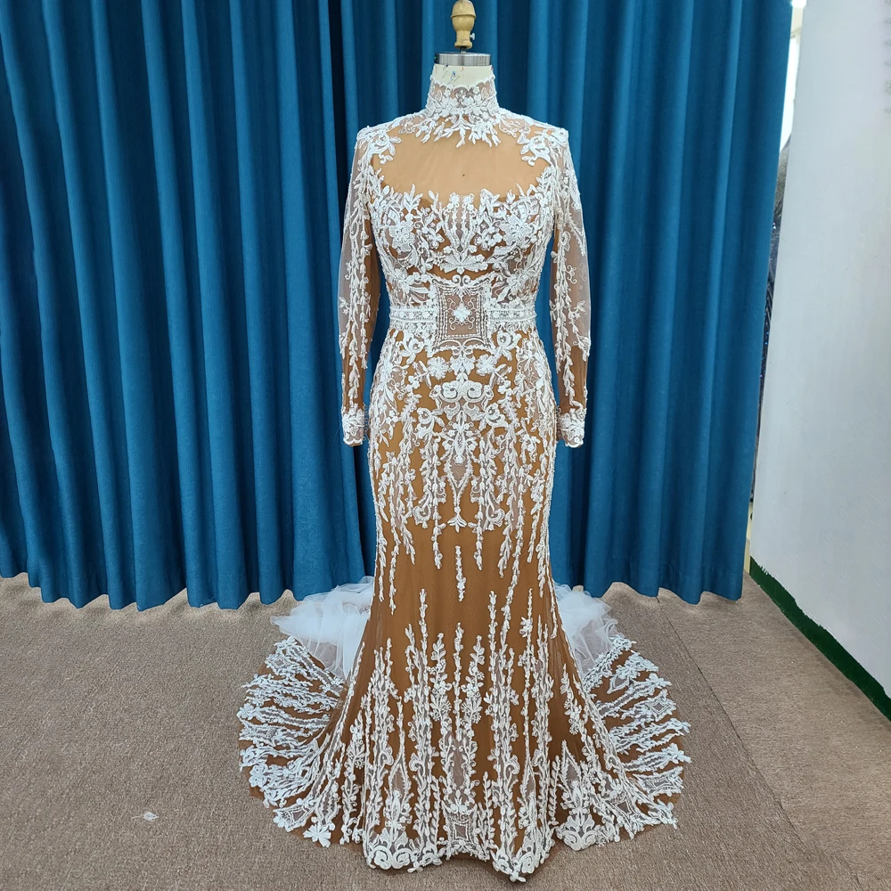 Elegant Popular Design Wedding Suits For Women Lace High Neck Wedding Dress  Embroidery Full Sleeves Robe De Marie LSSM018 - AliExpress 320