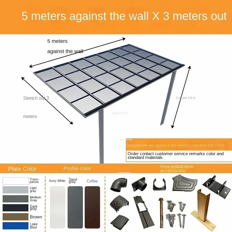 Aluminum Alloy Gazebos Outdoor Balcony Pavilion Garden Courtyard Terrace Awning Villa Eaves Rainproof Sun Protection Canopy N