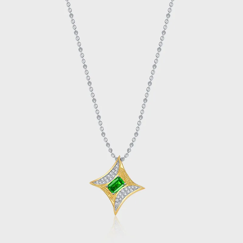 

S925 Sterling Silver Shining Green Pendant Necklace, Elegant Lady Ol Light Luxury Star Necklace, Daily Wear Jewelry