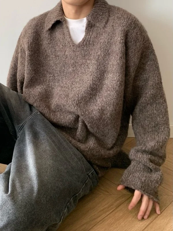 

Мужской мягкий уютный трикотаж с v-образным вырезом больших размеров, повседневный модный зимний свитер свободного покроя в стиле ретро, разноцветный модный вязаный топ с манжетами