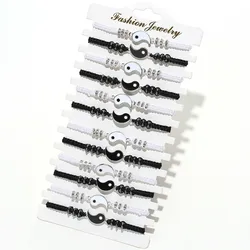 YEYULIN 12Pcs/Lot Black White Yin Yang Charm Bracelet Set Tai Chi Pendant Braided Rope Adjustable Bracelet For Women Men Jewelry
