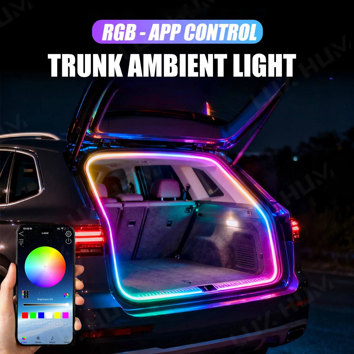 Striscia luminosa per bagagliaio di un'auto che scorre dinamica per SUV 400 cm Lampada ambientale flessibile per atmosfera al neon RGB multicolore 12V Lampada ambientale di controllo app