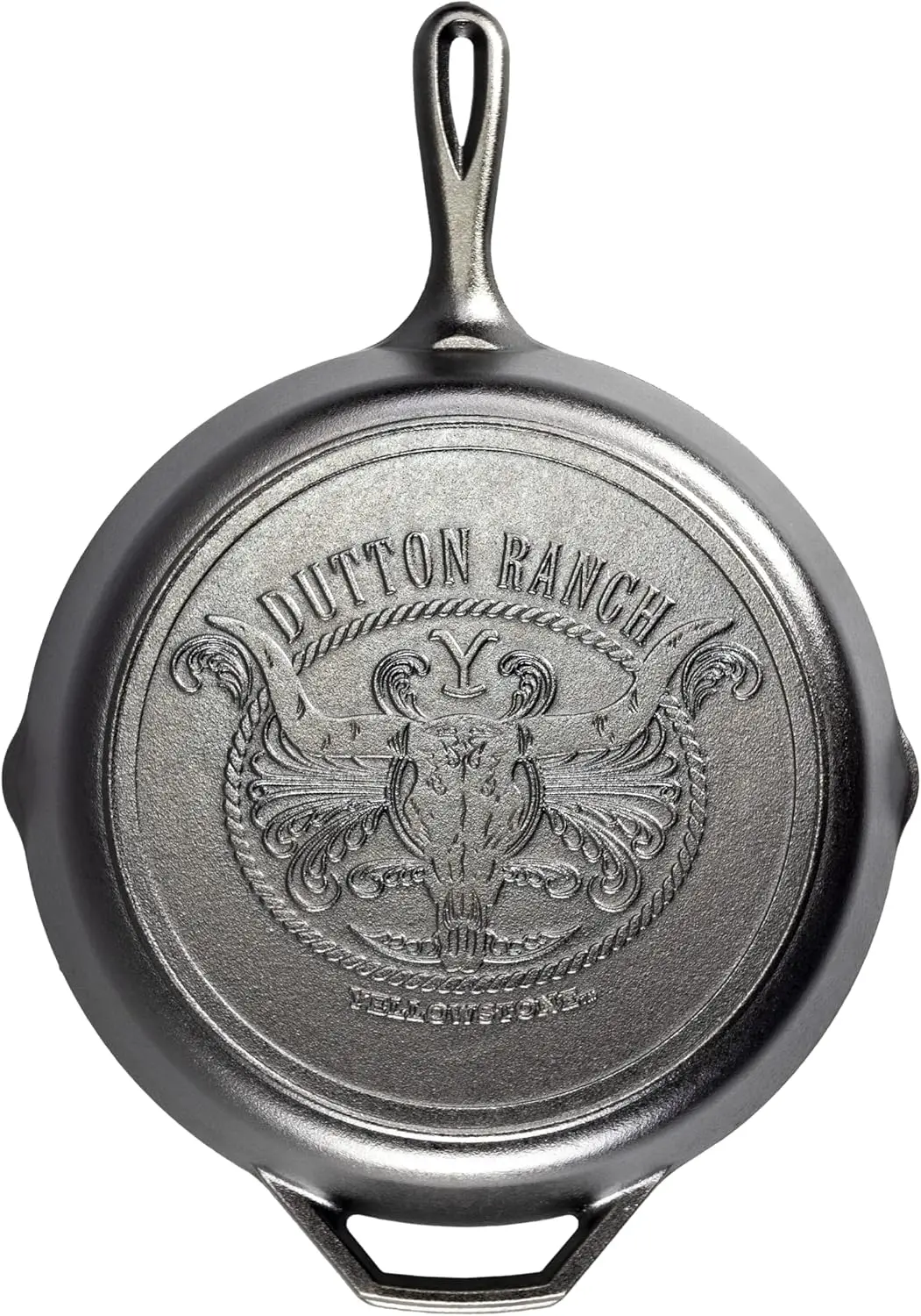 

Pre-Seasoned Cast Iron Skillet 12 Inch, Stamped Teardrop Handle, Oven Stove Grill Campfire, Lodge Yellowstone Logo