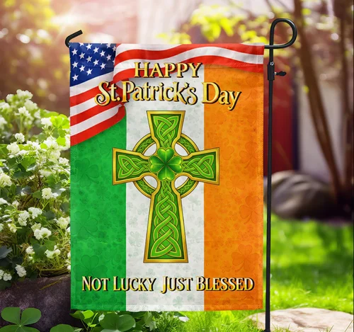Irish Celtic Knot Cross Flag, Happy St. Patrick's Day   House Flag - Garden Flag OOV IIC