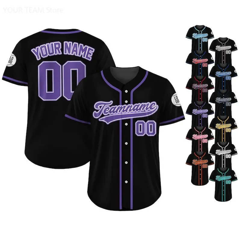 Custom Baseball Jersey Team Name Number Personalized Baseball Jersey Black Purple Jersey Uniform For Baseball Lovers Adult