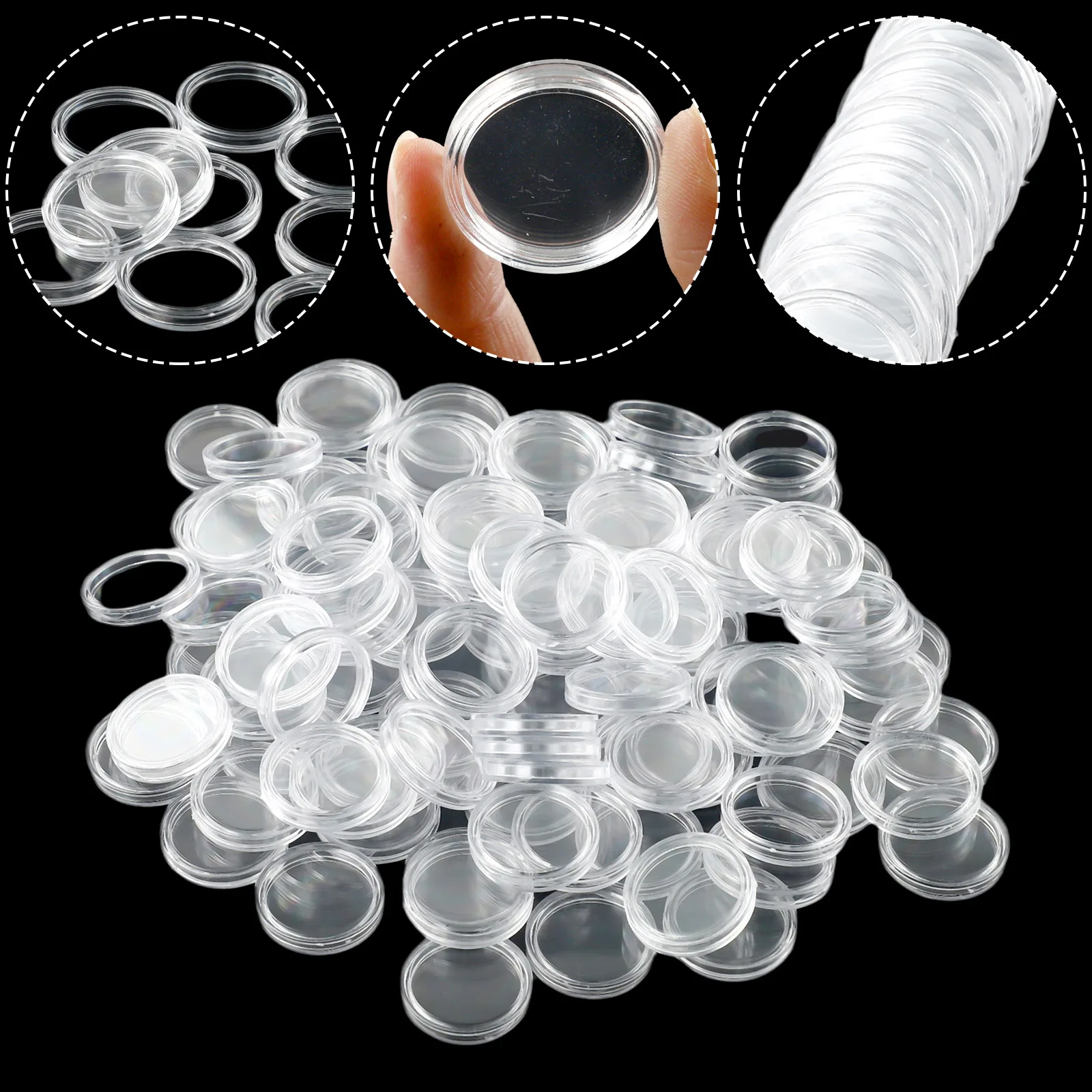 100Pcs 21mm Transparent Coin Cases Coins Storage Capsules Protection Box Coinning Capsules Storage Box Case Collect