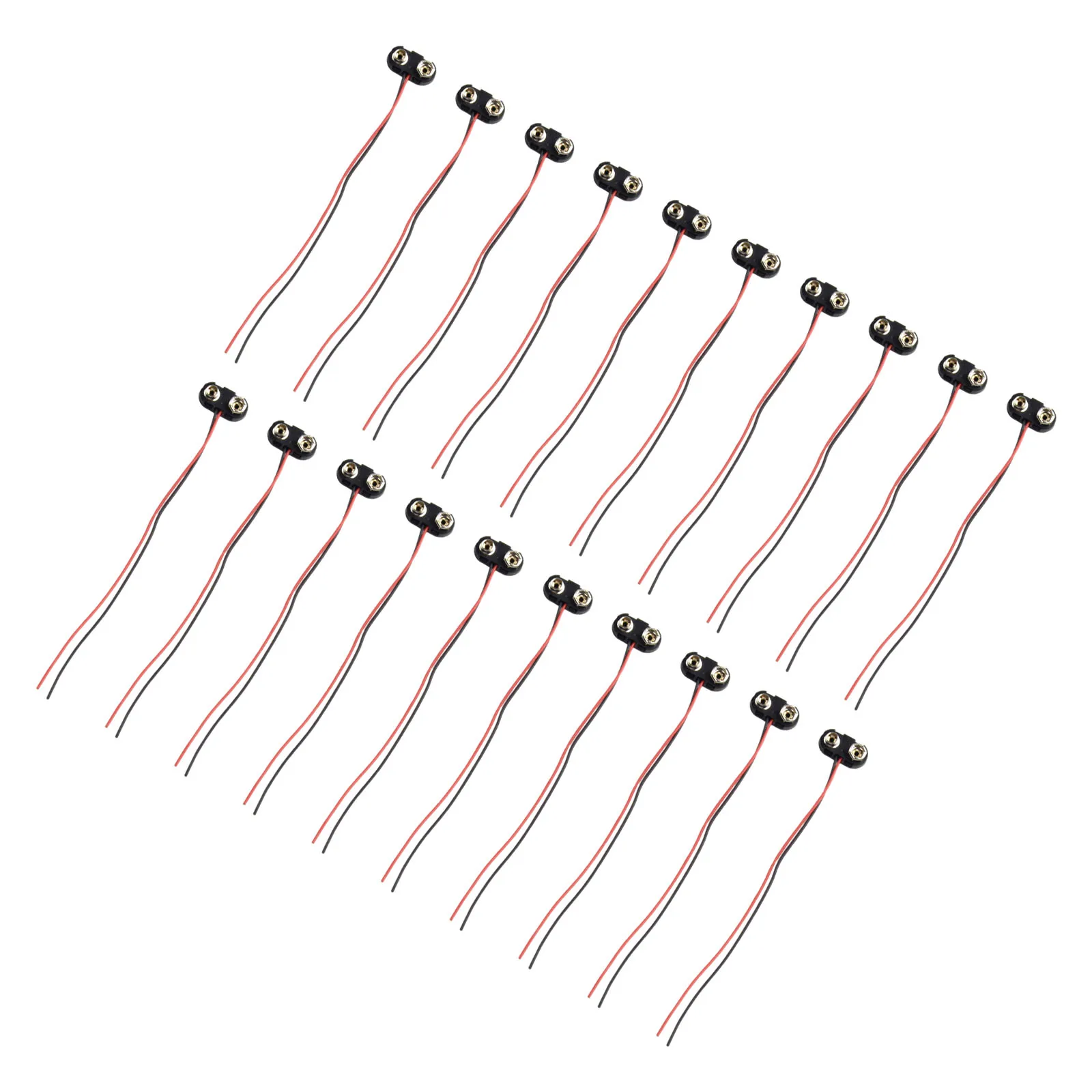 20 Piece Set of 9V Battery T Connectors with Cable for 9 Volt Battery Installations Hard Shell Housing Ensures Repeatable Fit