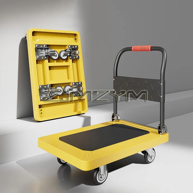 camion-a-plat-pliant-en-plaque-d'acier-remorque-silencieuse-epaissie-a-quatre-roues-chariot-de-manipulation-chariot-de-chargement-robuste