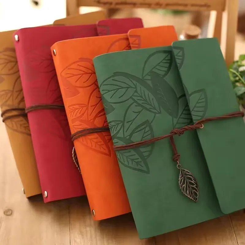 

1PC Retro Leaf Notebook School Office Stationery Diary Notepad Literature PU Leather Note Book Traveler Journal Planners Gifts
