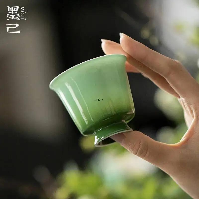 Jade Clay White Porcelain High Foot Tea Cup Kung Fu Teacup Household Jade Green Ceramic Tasting Cup