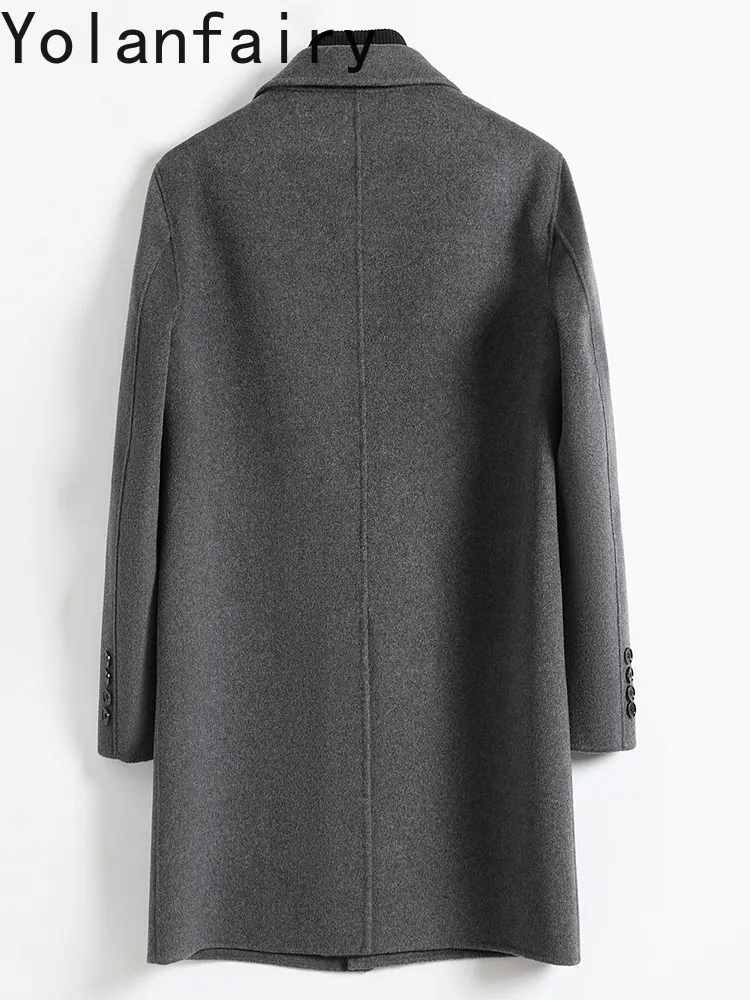 YOLANFAIRY 95% Wool Coats for Men Autumn Winter Turn Down Collar High Quality Cashmere Coat Mid-length Man's Jackets Clothing