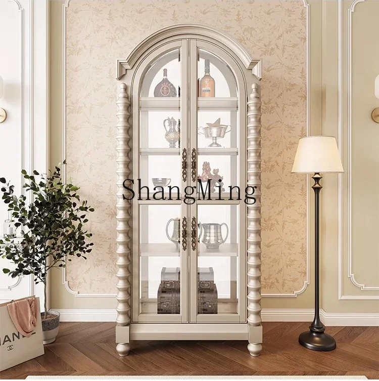 ZYY جميع خزانة النبيذ الخشبية الصلبة لغرفة المعيشة المنزلية ذات سعة كبيرة وخزانة عرض جدارية مقوسة للرياح