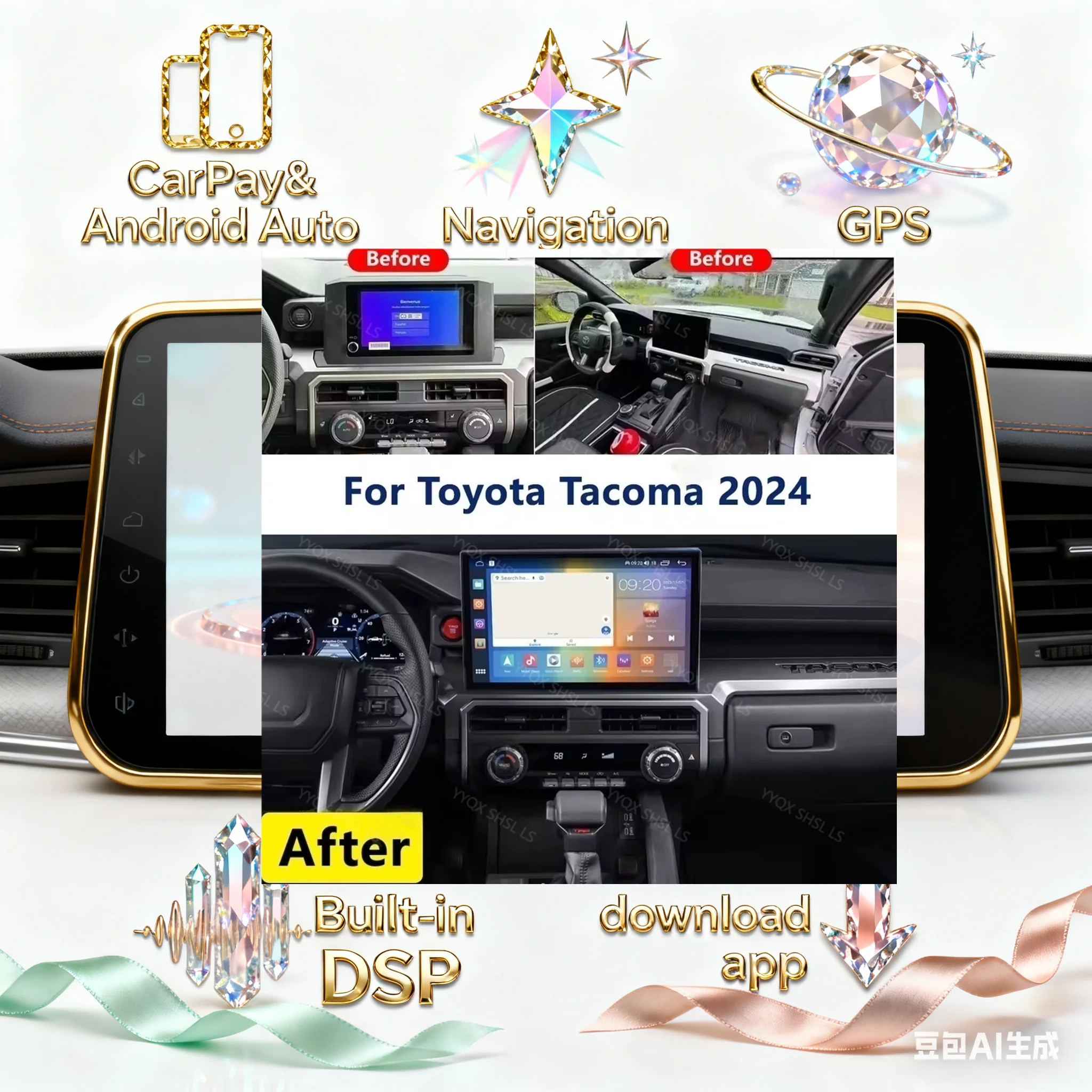 

14,6-дюймовый экран Android для Toyota Tacoma 2024-2026: автомобильная GPS-навигация, мультимедийный видеоплеер, радиоприемник, головное устройство