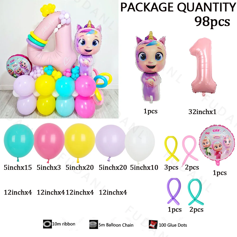 98pcs cartoon Cry baby themd Balloon column Macaron latex balloons Girl baby shower gender reveal decorating party globos 2025