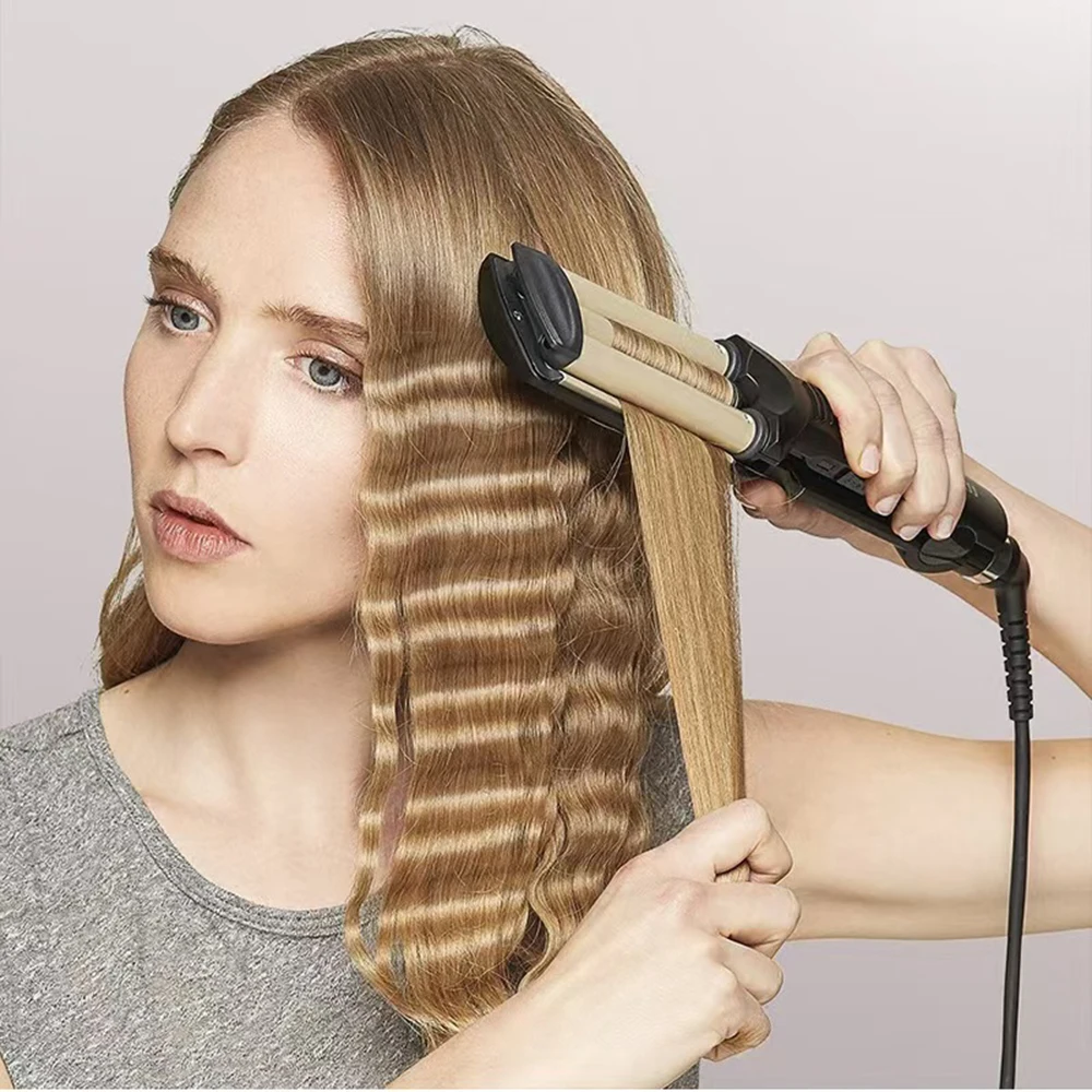 Ceramic 3 Barrel Hair Waver Egg Roll Curling Iron with Adjustable Temperature Fast Heating Salon Hair Crimper Styling Tool