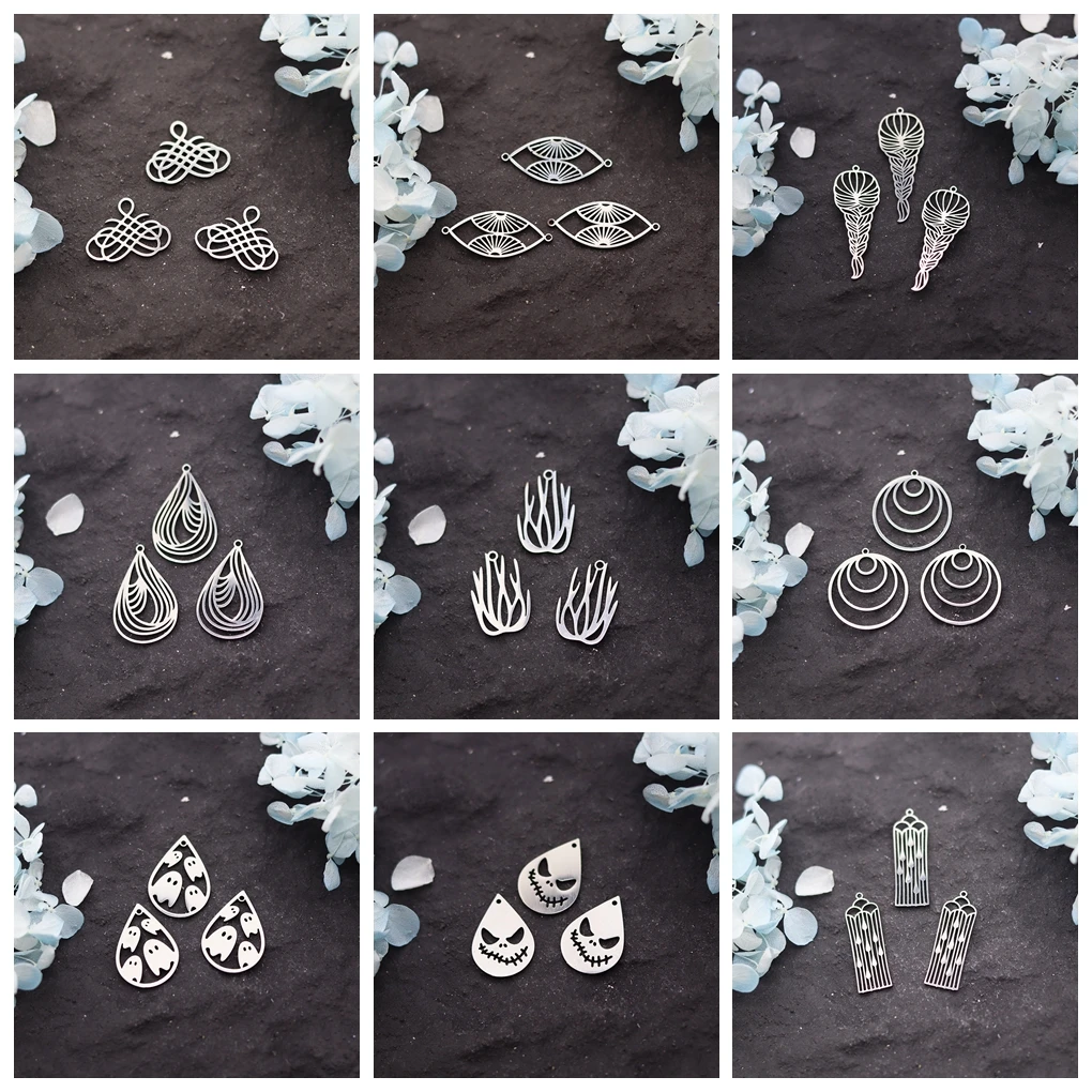 3pcs DIY Tassels Earrings Hair Braid Charms Stainless Steel Pendant Jewelry Making Ghost DNA Wind Chime Face Charm Accessories