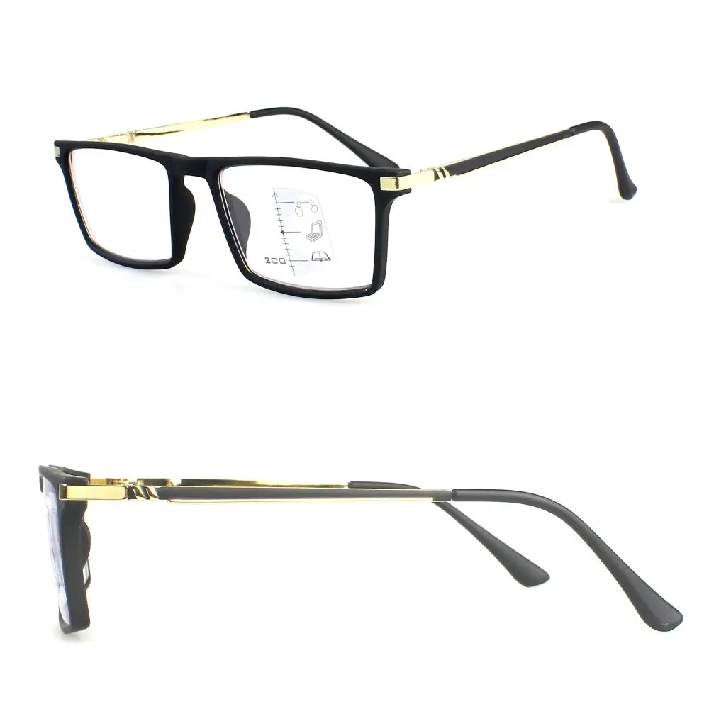 Progressive Multifocal Presbyopic Glasses Black Gold Frame Anti Fatigue Reading Glasses for Computer Reading Driving