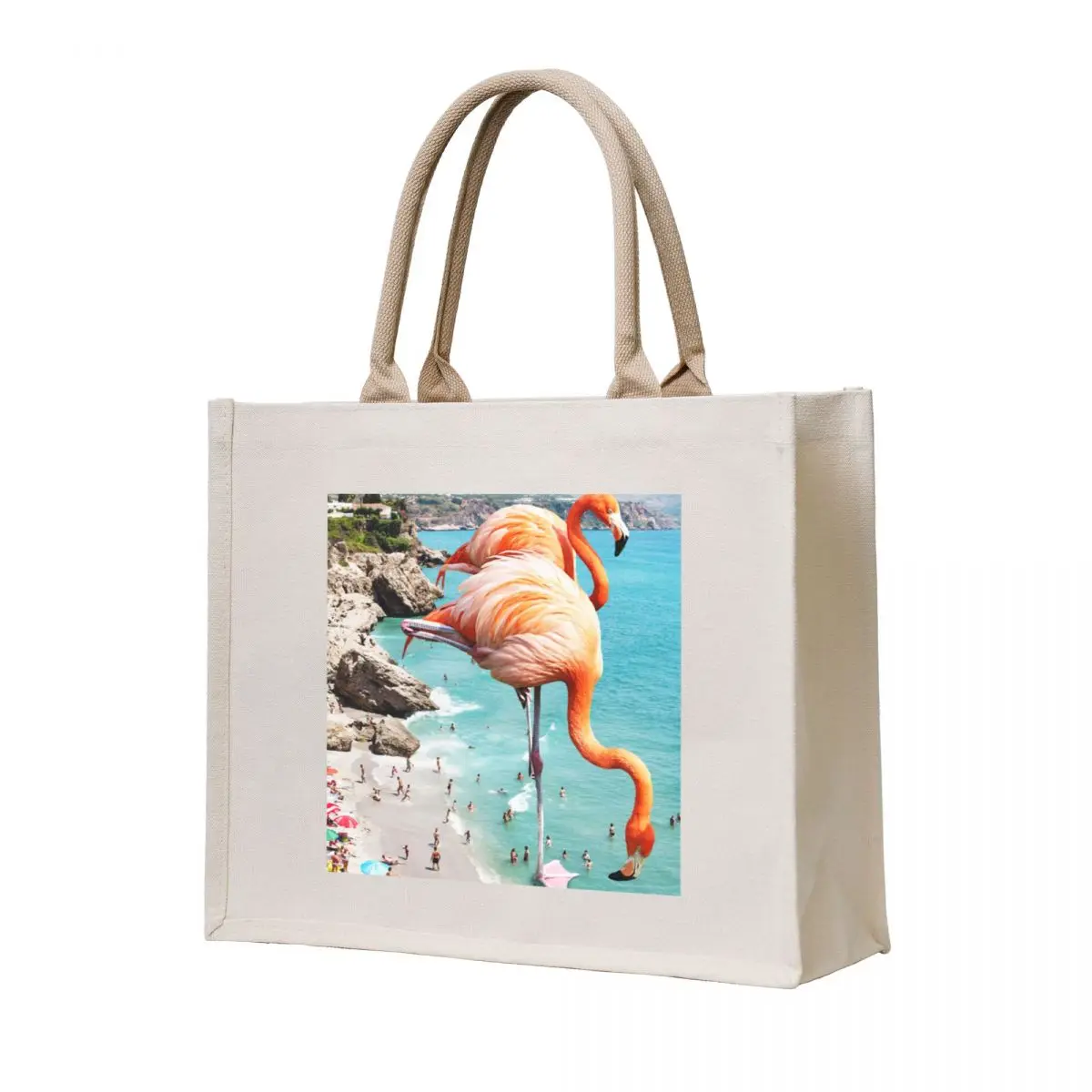 

Flamingos on the Beach, Wildlife Surrealism Birds, Nature Flamingo Fantasy Beach Summer Photography Tote Bag