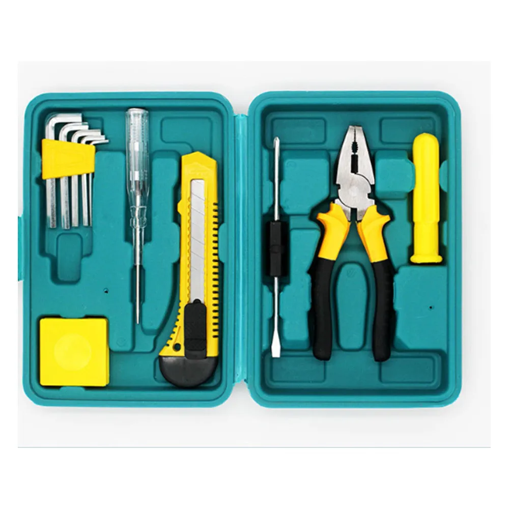 12pcs Household hand Tools Set General House hold Hand Tool Kit with Plastic Toolbox Storage Case For Car repair And home Repair