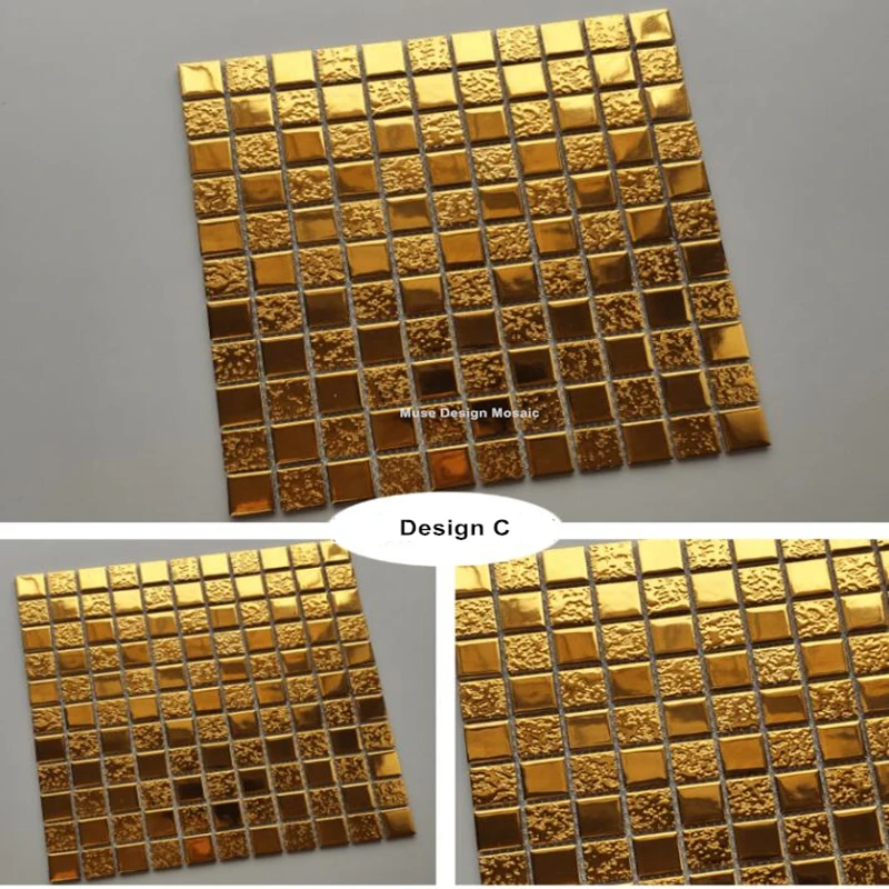 11 PCS Luxury Gold Ceramic Mosaic Tiles, Electroplated Golden Procelain Wall Tils, Color lasting 70 years