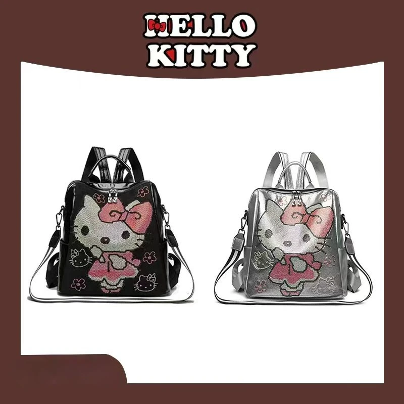 

Hello Kitty New Women's Diamond Backpack Luxury Brand Fashion Shiny Women's Backpack Large Capacity Cartoon Casual Backpack