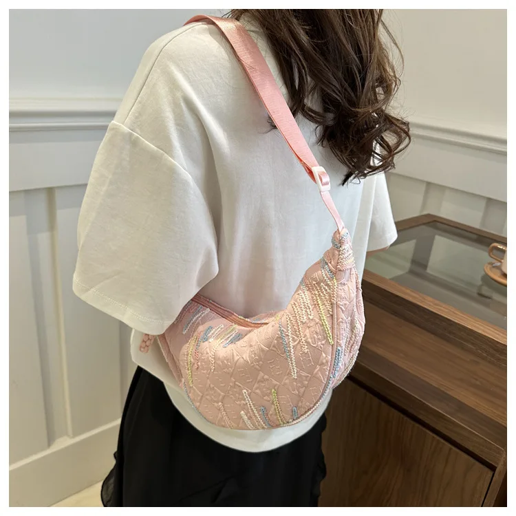 Minimalistische Umhängetasche im japanischen Stil für Damen, kleine Umhängetasche für das Handy, leichte und vielseitige Dumpling-Tasche für Mädchen – Detail 8