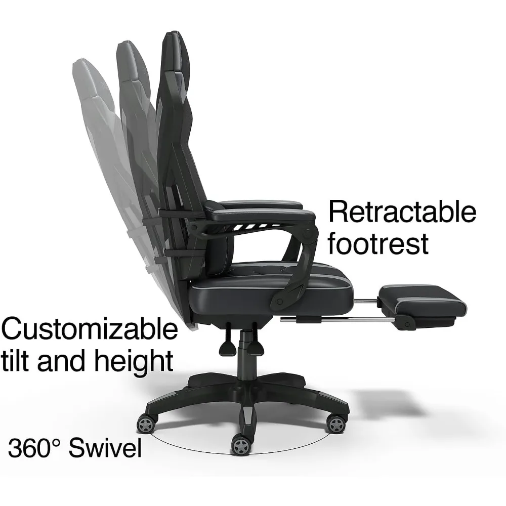 كرسي ألعاب مريح من الجلد، أسود/أبيض، كرسي ألعاب مريح من الجلد، أسود/أبيض