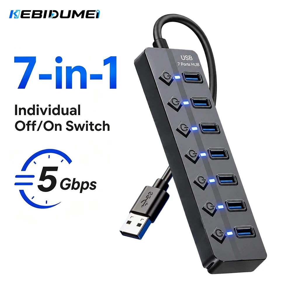 usb-концентратор-kebidumei-usb-30-с-индивидуальными-переключателями-включения-выключения-4-7-портовый-usb-разветвитель-usb-хаб-20-usb-расширитель-док-станция