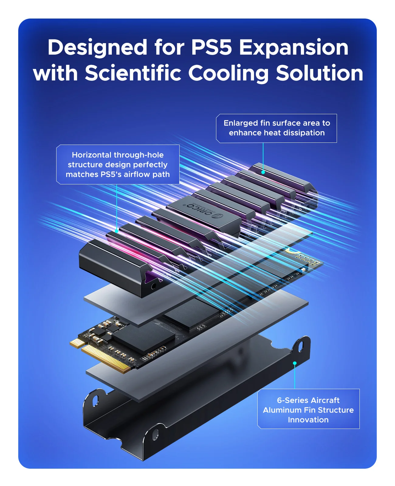 ORICO NVMe 内部ゲーミング SSD ソリッド ステート ドライブ ヒートシンク付き Playstation 5、Gen4 PCIe、M.2 2280 で動作、最大 7,450 MB/秒