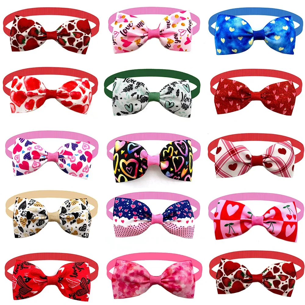 50/100pcs Small Dog Adjustable Bow Tie Valentine's Day Style Pet Dog Bowties Ties Pet Collars for Dogs Pet Grooming Accessories