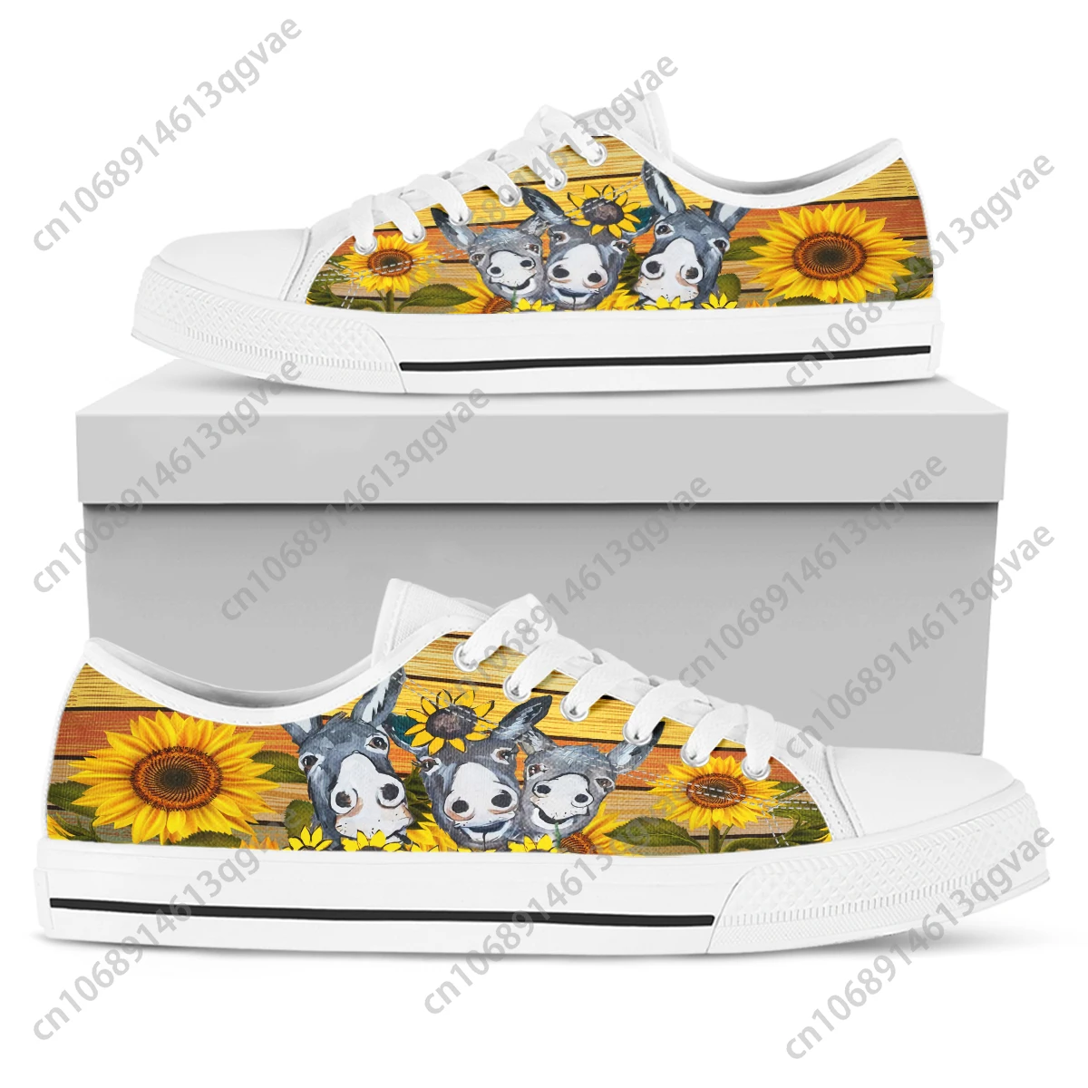 Sunflower Donkey Cute Vulcanized Sneakers Women Shoes Flat Comfortable Autumn Spring Fashion White Canvas Sneakers Women