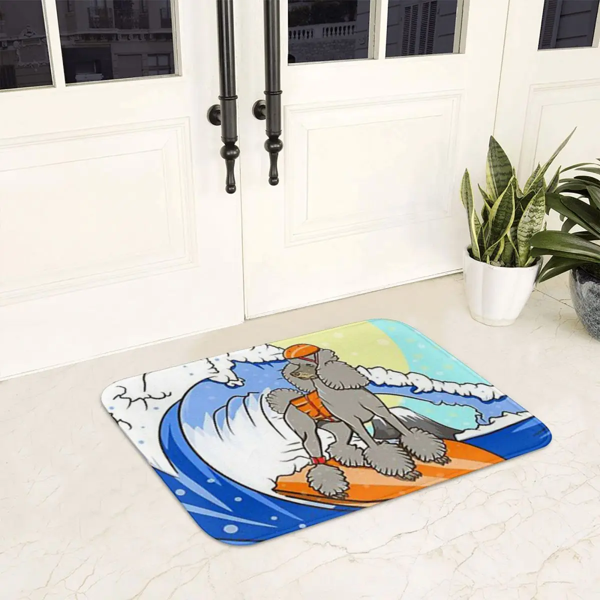 Poodle Surfing Doormat Non-slip Super Absorbent Bathroom Floor Mats Home Entrance Rugs Kitchen Bedroom Carpet Hallway Footpad