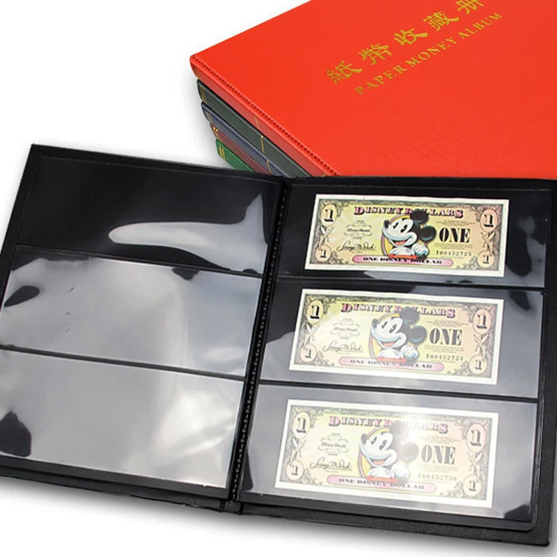 10 Sheets Paper Money Album Collection Banknote Holder Book with Black Clear Pages PVC Free Currency Bill Note Binder PU Leather