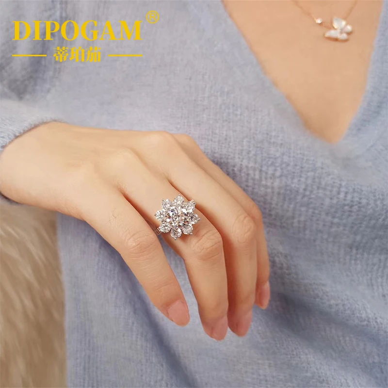 

Sunflower inlaid ring 925 sterling silver women's moissanite 1 carat couple's high-end feeling niche wedding ring light luxury