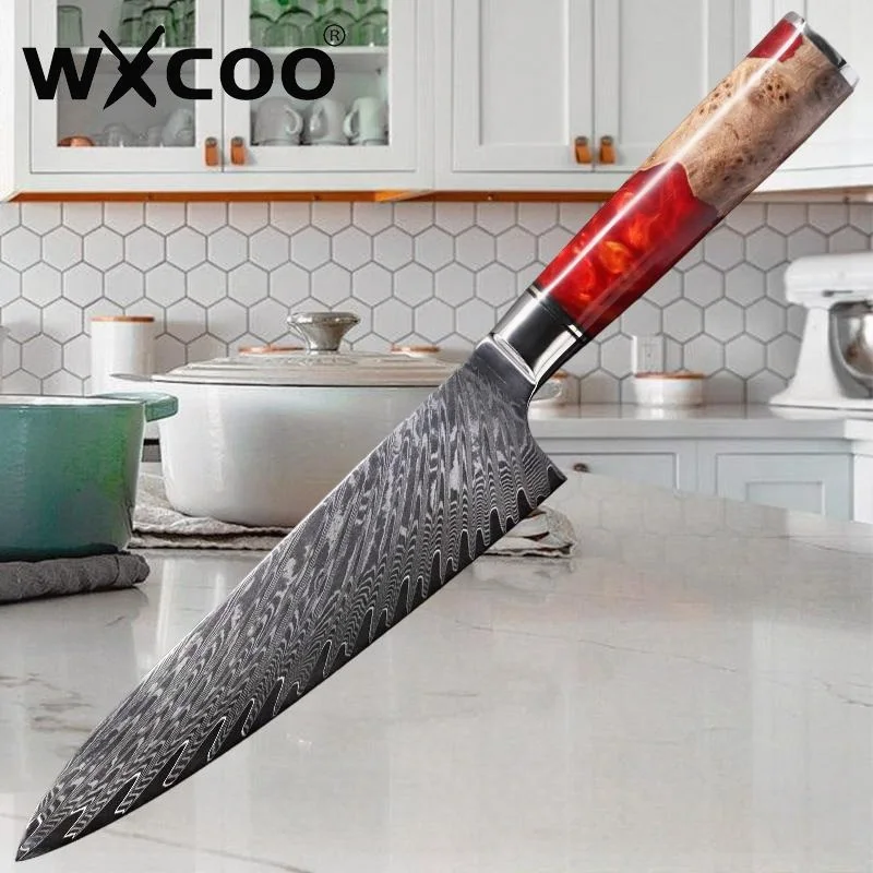 

WXCOO Versatile Kitchen Knife Japanese Chef's Sashimi Knife Damascus Steel Cutting Knives Sushi Slicing Knife Vegetable Cutter