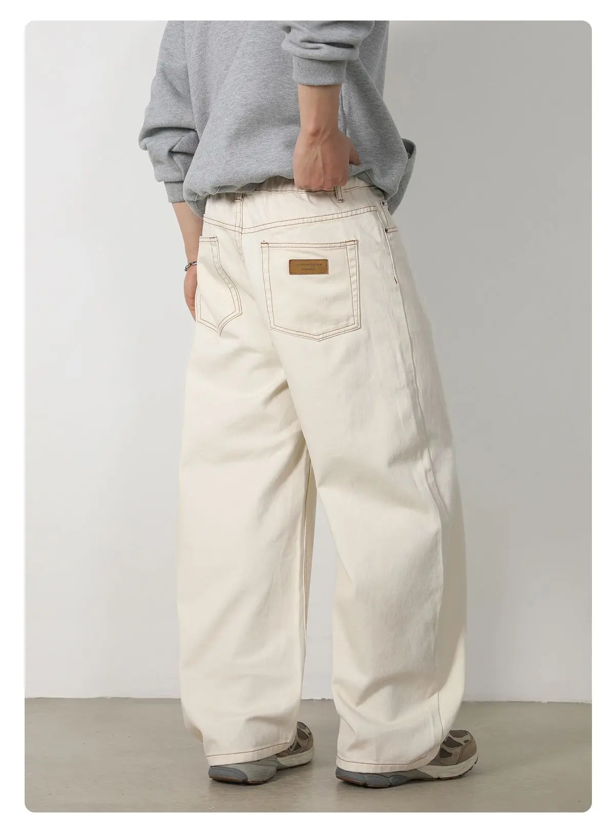 Herbstliche 100% Baumwoll-Twill-Denim-Jeans mit geradem, lockerem Schnitt für Männer und Frauen, High-Street-Baggy-Y2K-Hose in Beige-Weiß mit weitem Bein – Detail 14