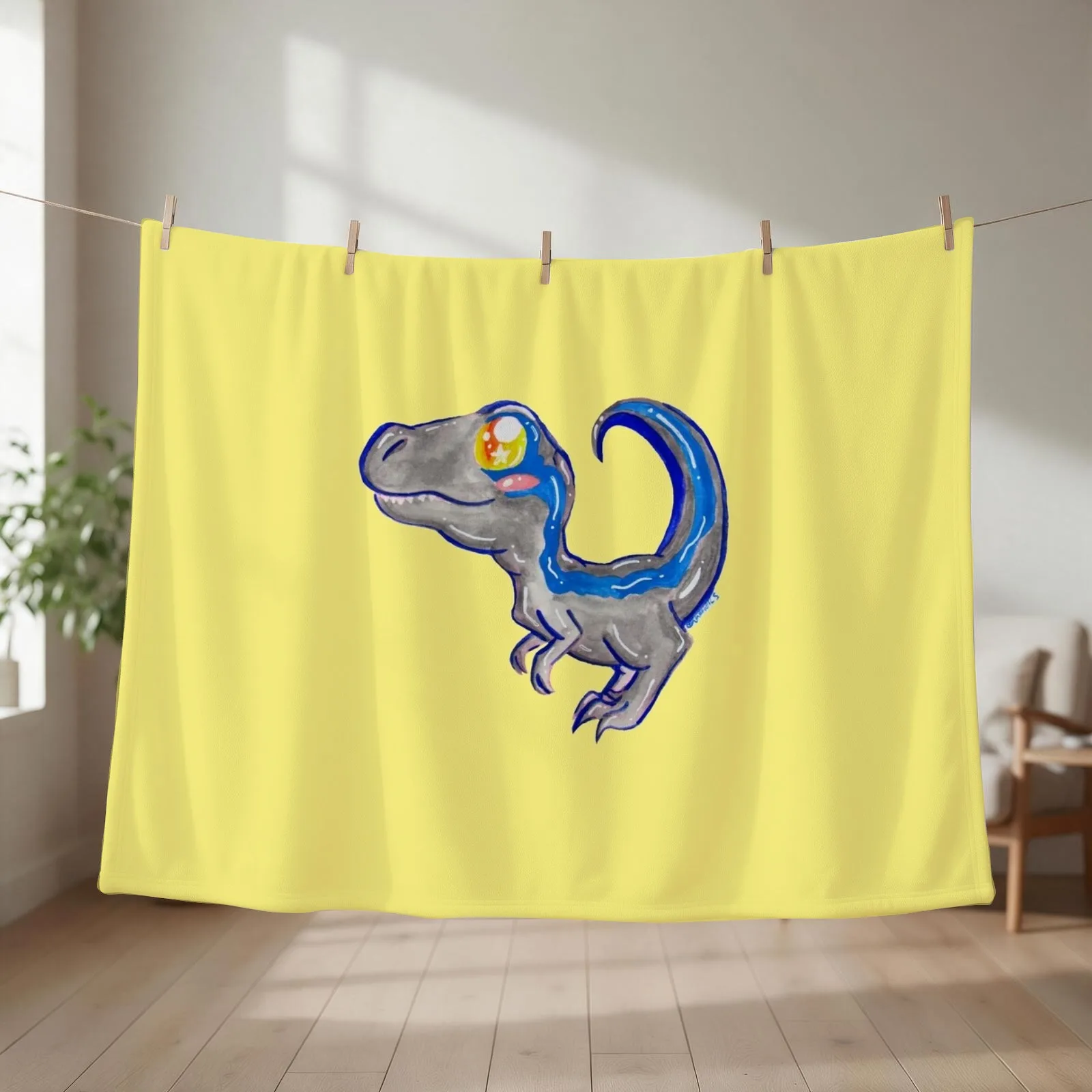 Kawaii Velociraptor Throw Blanket couch cozy soft plush fuzzy picnic outdoor blanket