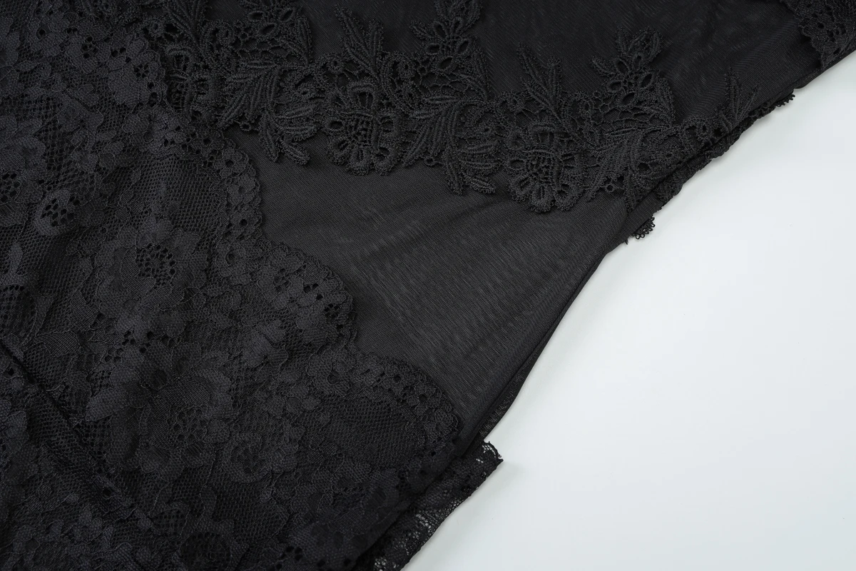 Hugcitar Damenmode, Spitze, solide Slips, Patchwork, sexy, schlank, durchsichtig, Minikleid, Sommerurlaub, Party, Nachtclub, Outfit – Detail 6