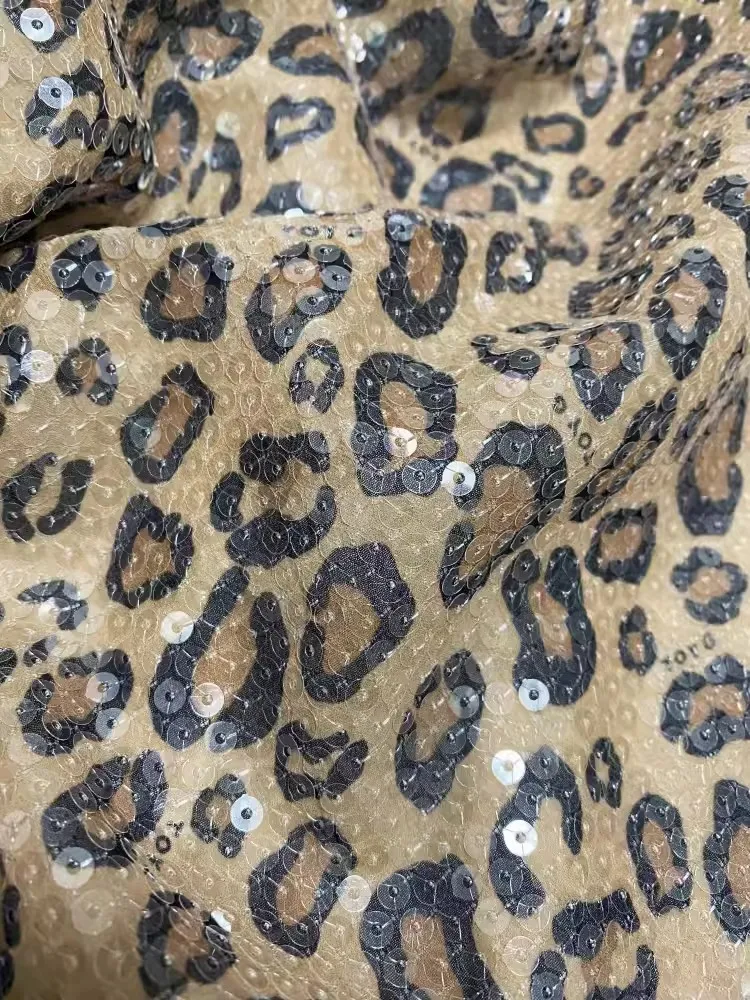 Sexy Leopard Print Pattern Fabric, Spring/Summer Dress Half Skirt Qipao Shirt Fabric, Graduation Design Sequin Fabric