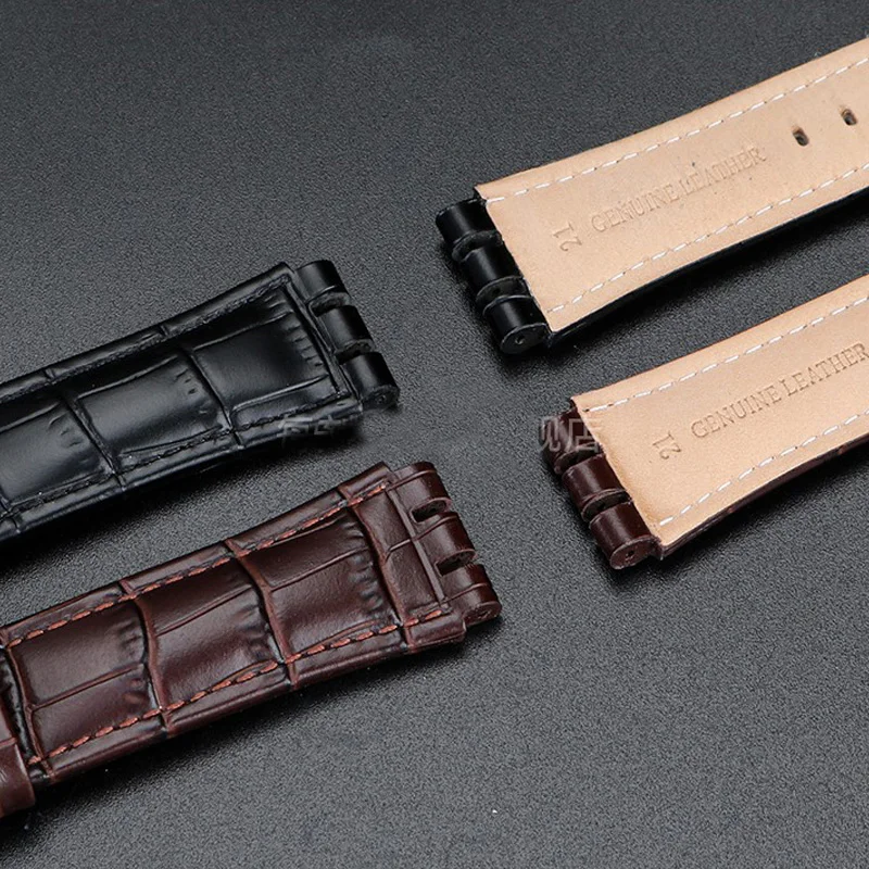 21mm Genuine Leather Watch Strap for Swatch YVS451 YVS420 YVS435 Series Wrist Strap Concave-Convex Interface Male Watchband