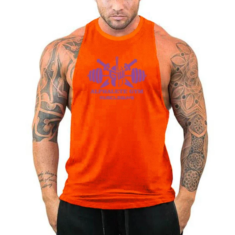 Mens Casual Bodybuilding Muscle Tank Tops Gym Fitness Singlets Sleeveless Running T-shirts Summer Mesh Quick-dry Sport Clothing