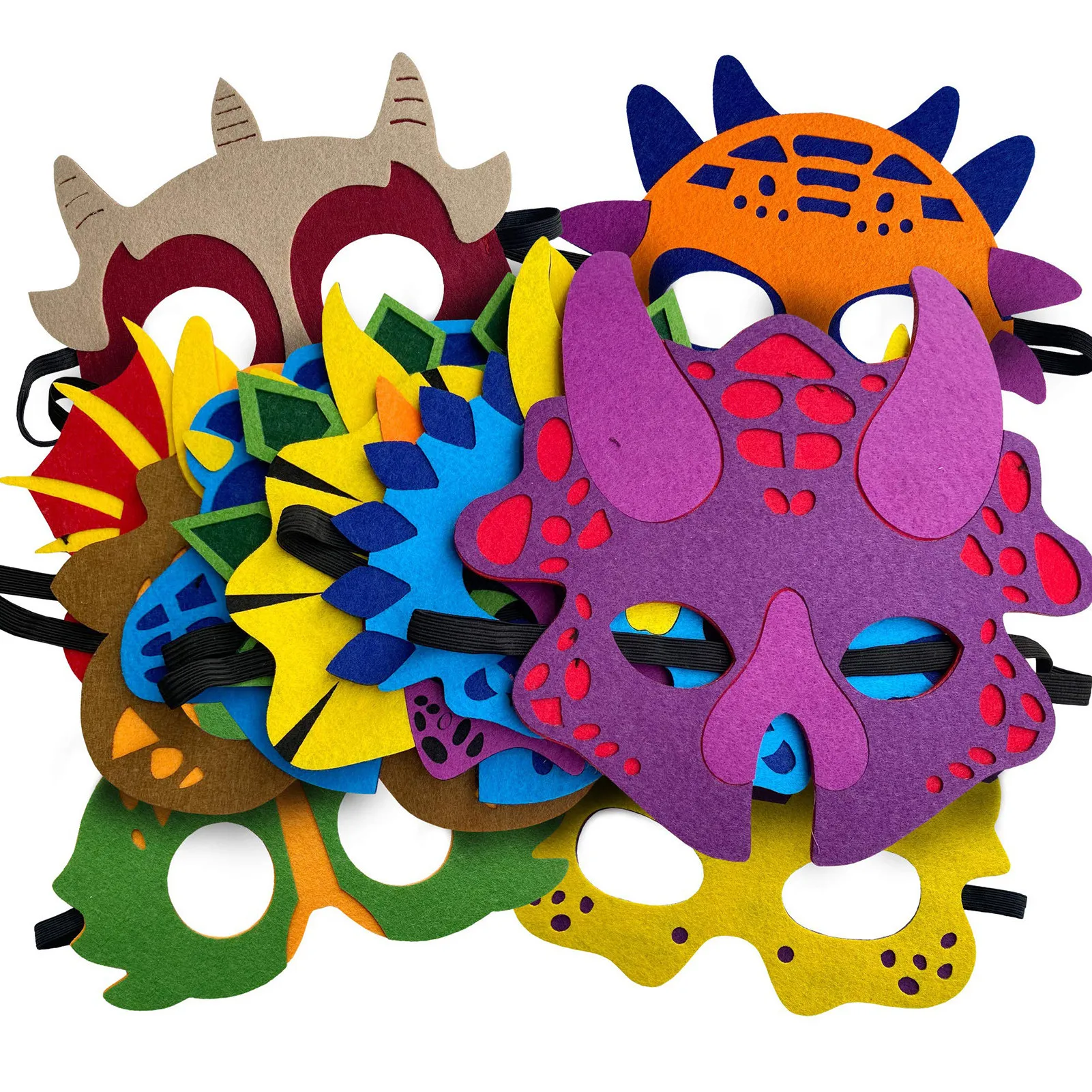 12/24 Pack Dinosaur Party Masks Masquerade And Halloween Felt Dino Face Mask For Kids Children Christmas Birthday Gifts