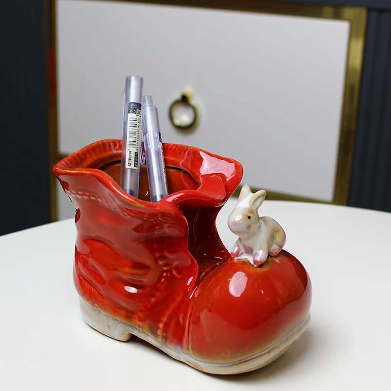 Creative pastoral ornaments ceramic handicrafts small boots rabbit bird shoes succulent flower pot flower insert pen holder
