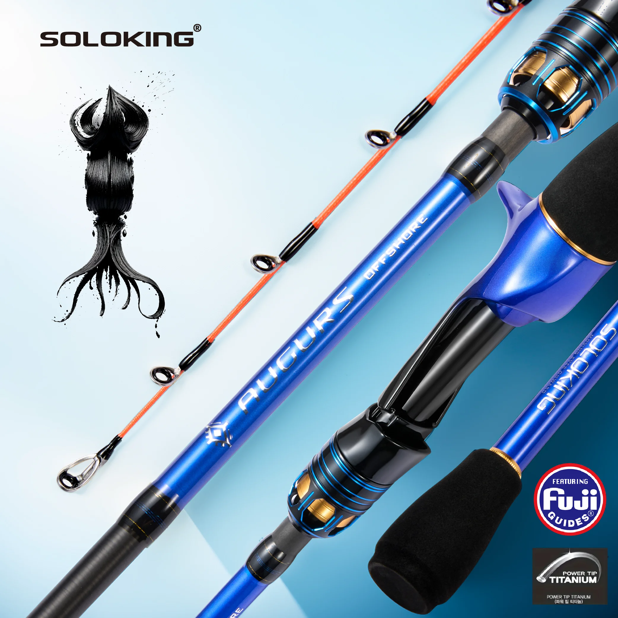 SOLOKING AUGURS Cuttlefish Squid Rod 1.55M/1.75M Fuji Ring Titanim Tip Fishing Rod Sea Boat Fishing Light Weight