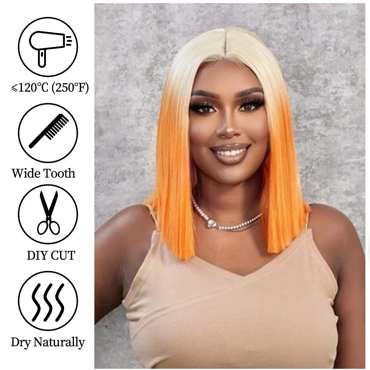 Synthetic Hair Bob Wig for Women Short Ginger Straight Middle Part Wigs Ombre Orange Shoulder Length Cosplay Wig Heat Resistant