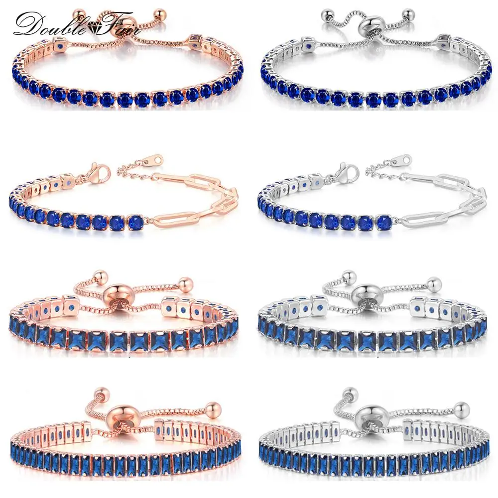 Blue Stone Bracelets Iced Out Cubic Zirconia Shiny Adjustable Crystal Tennis Chain on Hand Fashion Jewelry for Women Gifts