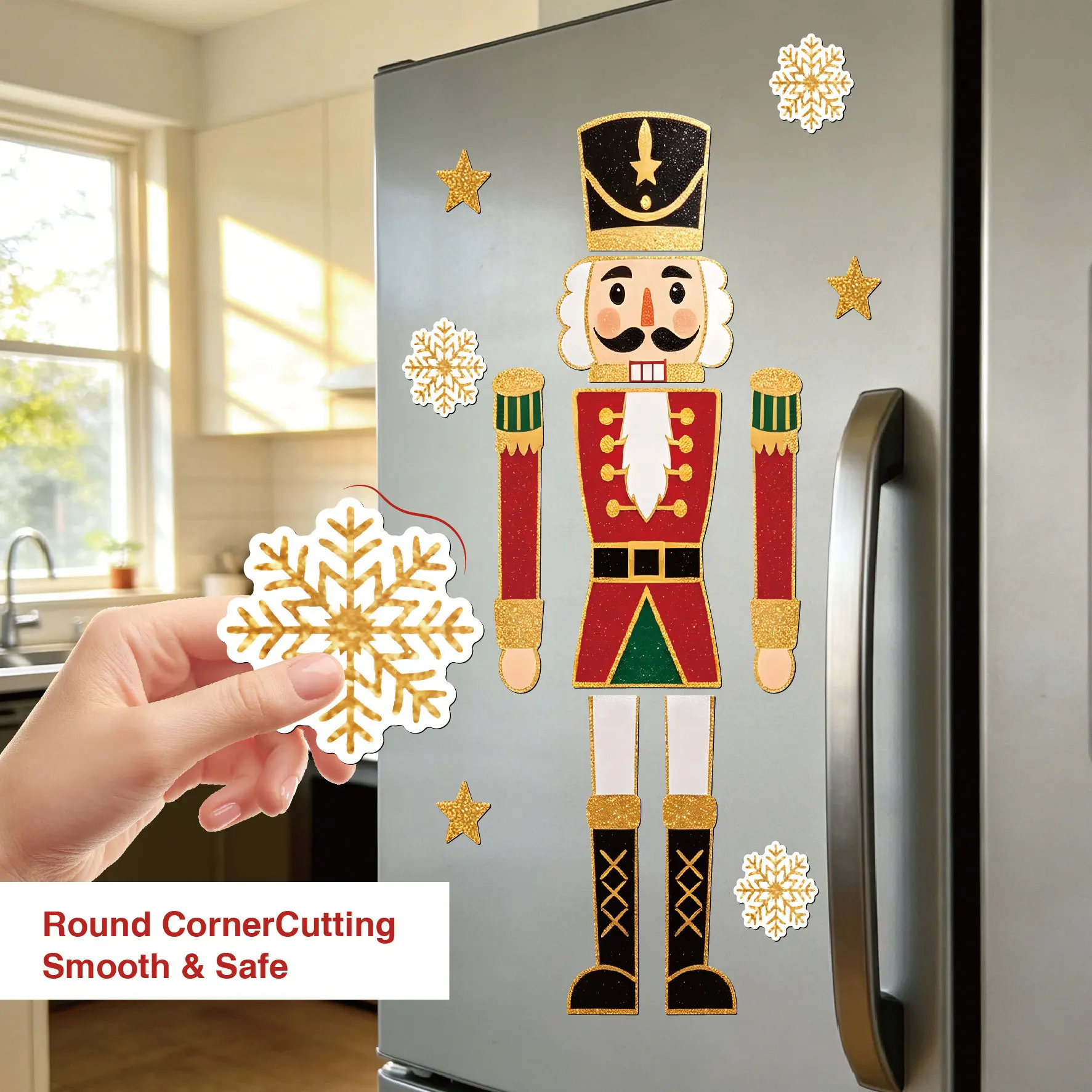 Christmas Nutcracker Refrigerator Magnet Set Glitter Xmas Magnetic Stickers for Fridge Dishwasher Home Kitchen Holiday Decor