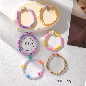 Bohemian Polymer Clay Perlen Armband Kette Set für Frauen, neue Modeschmuck, Blume, Stern, Schildkröte, Perlenarmband, 4 Stile 8 Hauptverkaufsschildkrötenarmband - №8