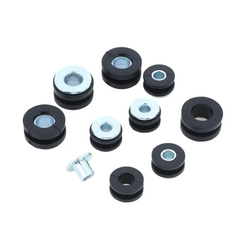 10Pcs/Set Rubber Grommet Assortment Kit Sturdy Metal Insert M6 M10 Fit for Auto Moto Wiring Hole Gasket DIY Repair