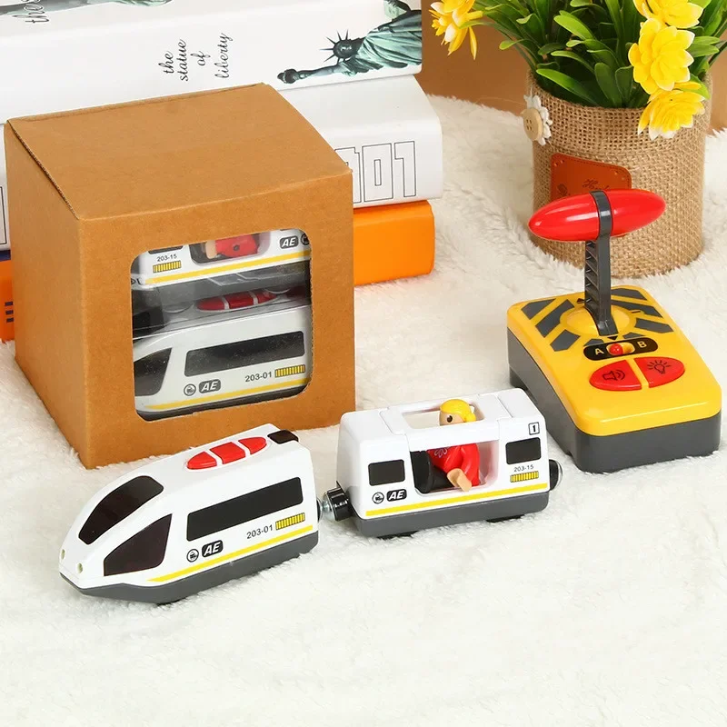 Hot selling children Electric train set wooden track supporting magnetic RC toy Fit for Standard Wooden Railway car toys for kid